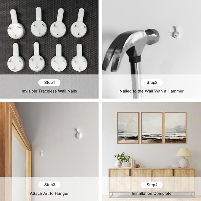 HOURIA Large Neutral Abstract Gray Framed Wall Art Set,Minimalist Modern Beige Brown Landscape Wall Decor,Wilderness Filed Artwork,Watercolor Misty Lake Print for Living Room,Bedroom,Office- 24"x36"x3