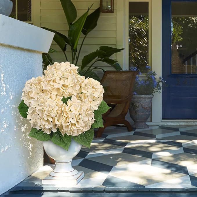 Beige Hydrangea Artificial Flowers Large Artificial Hydrangeas Silk Flowers for Home Decor Indoor Wedding Flowers Bouquets Faux Flowers Kitchen Centerpiece Table Decorations