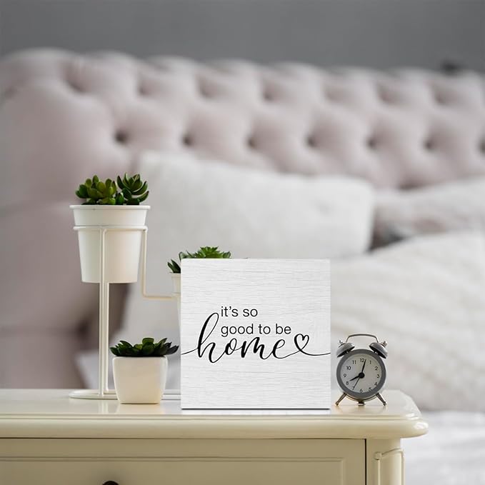 Motivational Good To Be Home Living Room Decor Accessories Rustic Wooden Box Sign Desk Decor for Home Table Shelf Wall Bedroom Bathroom Farmhouse Kitchen Wood Block Plaque Box Sign