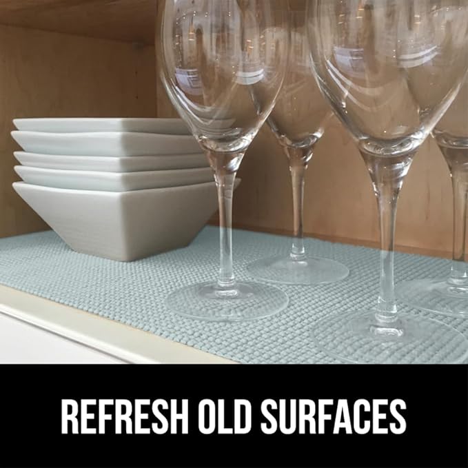 GORILLA GRIP powerGRIP Drawer Shelf and Cabinet Liner, Thick Strong Hold, Non-Adhesive Liners Protect Kitchen Cabinets and Cupboard, Bathroom Drawers, Easy Install, Breathable Mat, 17.5" x10' Spa Blue