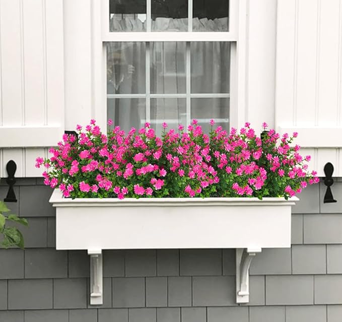 RECUTMS Artificial Flowers Outdoor Artificial Fake Flowers Fake Greenery Fake Plants Faux Outdoor Plastic Plants UV Resistant Shrubs Boxwood Plant Eucalyptus Hanging Basket Home Garden Decor (Pink)