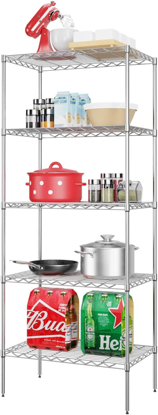 PayLessHere | 5-Tier Wire Shelf | 24"x14"x60" | Chrome | Adjustable Racks | Heavy-Duty Storage Shelves, Holds Upto 750 lbs | Rust-Resistant, No-Tool Assembly | for Home, Garage Shelving