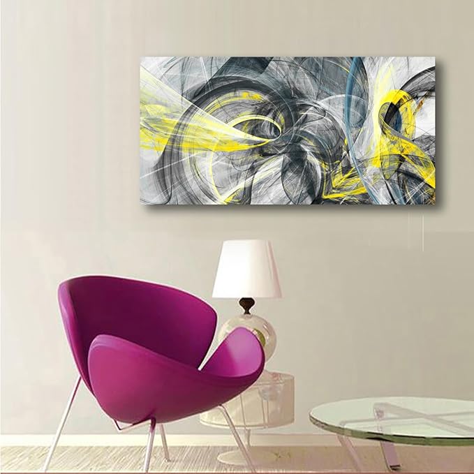 Yellow and Black Abstract Pictures Canvas Wall Art for Living room Bedroom Wall Decor,Smart Line Wall Art Print Paitnings for home Decor,Morden Artwork An Inspirational Picture Full of Imagination