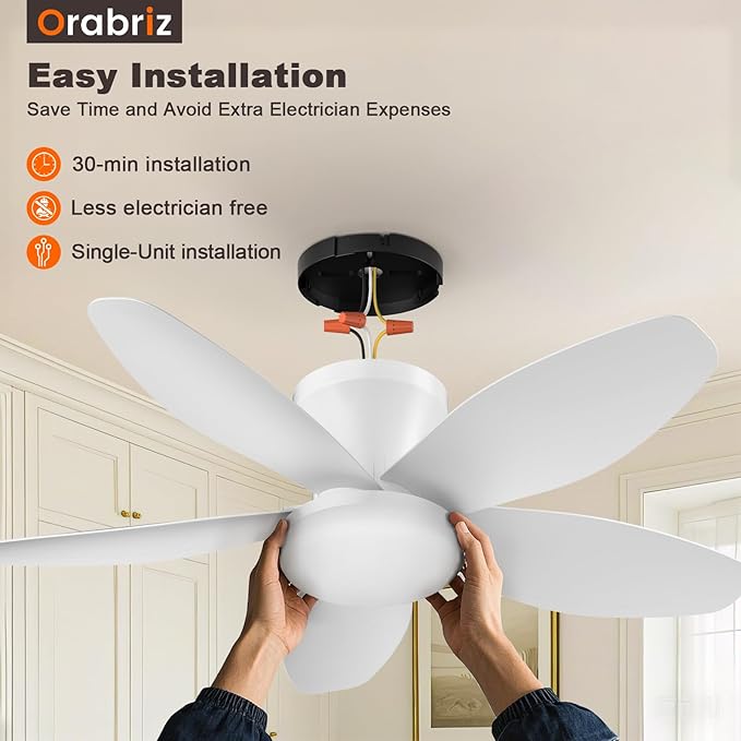 35 Inch Ceiling Fan with Lights and Remote Control, Quiet Modern Low Profile Fan Light with 6 Speeds, Dimmable LED, Reversible Blades for Bedroom Living Room Indoor/Outdoor, White