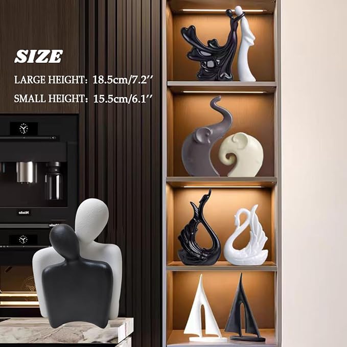Couple Sculptures for Home Decor,Hugging Figurines,Modern Romantic Sculptures for Living Room Bedroom Office Decor,Gift for Anniversary Valentine（Black+White）