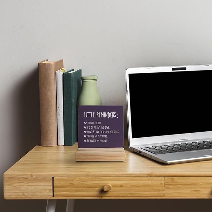 Inspirational Wooden Sign - Mental Health Gift for College Girls, Self Love Reminder Office Decor, Back to School Gift for Students (Dark Purple)