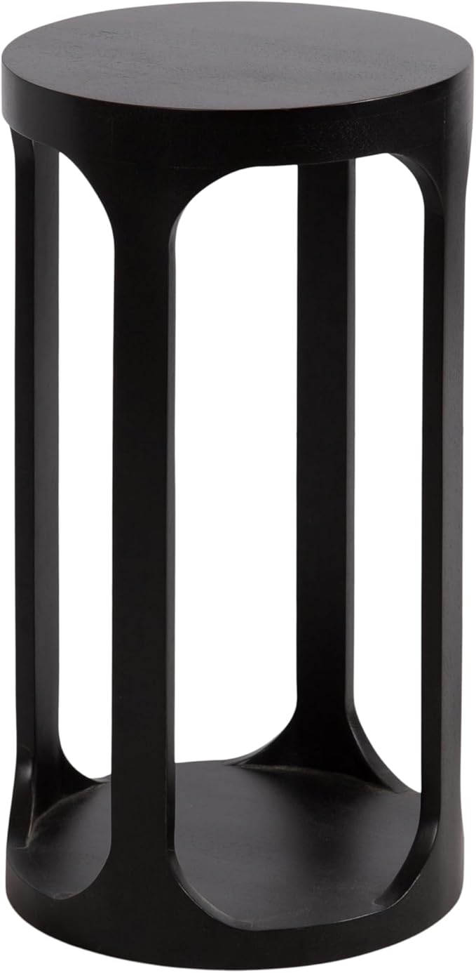 Kate and Laurel Dahl Modern Slatted Wooden Round Drink Table; 12 x 23; Black; Transitional Wood Accent Pedestal Table for Use as Living Room Plant Stand or Small Bedroom Nightstand