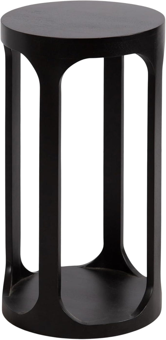 Kate and Laurel Dahl Modern Slatted Wooden Round Drink Table; 12 x 23; Black; Transitional Wood Accent Pedestal Table for Use as Living Room Plant Stand or Small Bedroom Nightstand