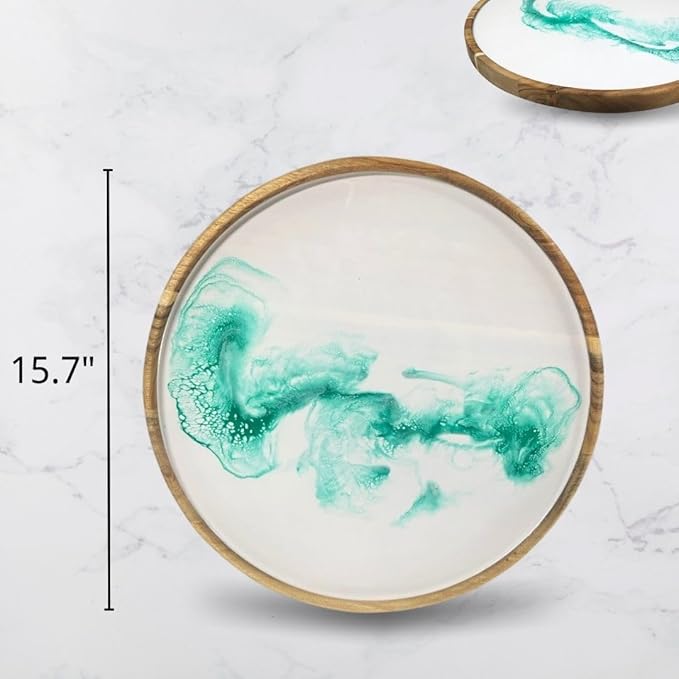 Handmade Acacia Wood Round Serving Tray with Epoxy Resin Art | Perfect for Charcuterie, Serving Platters & Appetizers 15.7 x 15.7 Inches