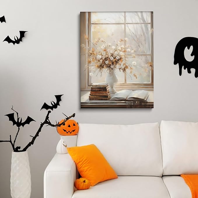 Framed Fall Decor Canvas Print Posters Vintage Light Academia Wall Art Autumn Painting Cozy Fall Autumn Leaves Home Decor 24x36 framed