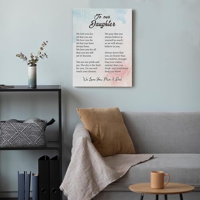 Inspirational Daughter Canvas Wall Art - Gifts for Daughter Canvas Prints Framed Paintings Artwork Ready to Hang Home Bedroom Girls Room Wall Decor 15 x 11.5 Inches