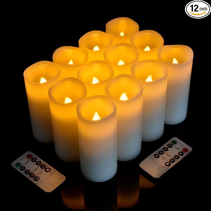 Flameless Candles Battery Operated Real Wax LED Candles Set of 12 Battery Operated Candle with Remote Control for Party Wedding Holiday Decoration (D 2.2" X H 5")