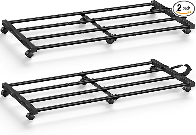Mr IRONSTONE Lengthened Under Bed Storage with 6 Wheels, Rolling Underbed Storage with Handle, Metal Under the Bed Storage with High Load Capacity Up to 80LBS (2 Pack (36.42"x16.73"x2.36"))