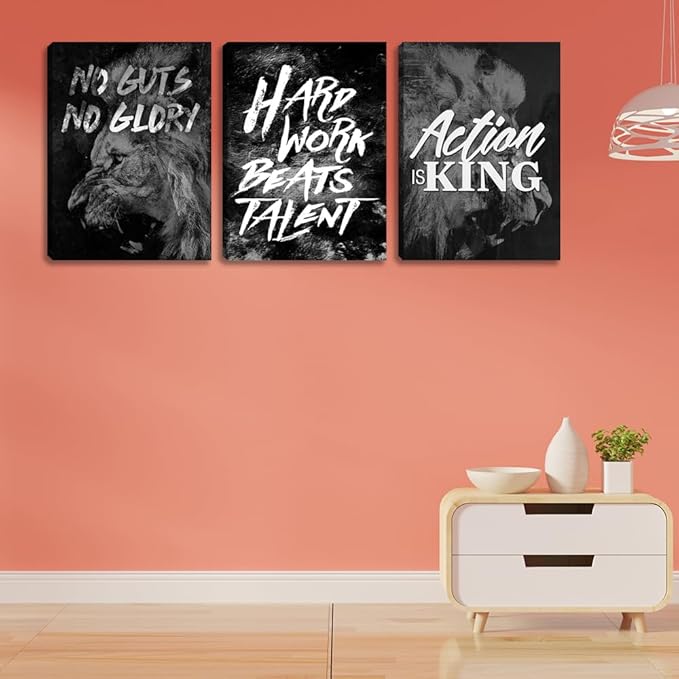 Black Office Wall Art Inspirational Canvas Wall Art Motivational Office Decor 3 Pieces Motivational Positive Quotes Wall Decor Poster Prints for Living Room Bedroom Framed Decorations (36" Wx16 H)