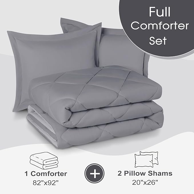 Basic Beyond Full Size Comforter Set - Charcoal Gray and Grey Comforter Set Full, Reversible Comforter Full Size Set, 1 Comforter (82"x92") and 2 Pillow Shams (20"x26"+2")