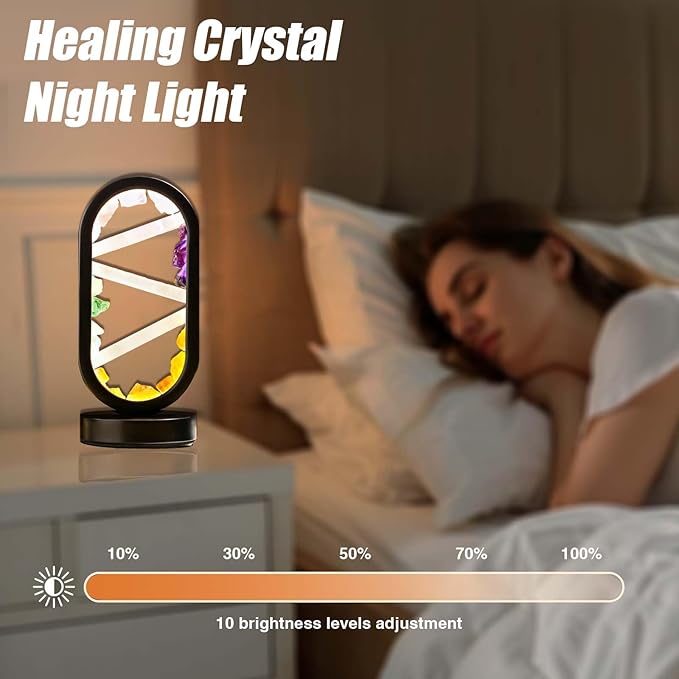 Runyangshi Crystal Table Lamp Night Light Natural Selenite & Colour Crystal Raw Stone Bedside Lamp with 3 Adjustable Light Colours Suitable for Home Decoration, Bedroom Office Desk Lighting