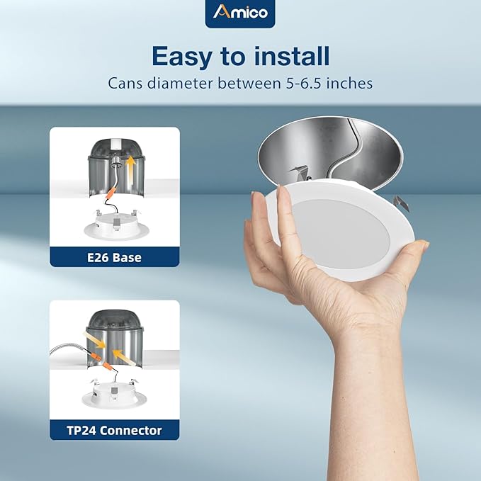 Amico 4 Inch 5CCT LED Recessed Lighting 12 Pack, 700LM Flat Can Lights, Dimmable, IC Rated, 7W Eqv 60W, 2700K/3000K/4000K/5000K/6000K Selectable, Retrofit Installation- ETL Listed