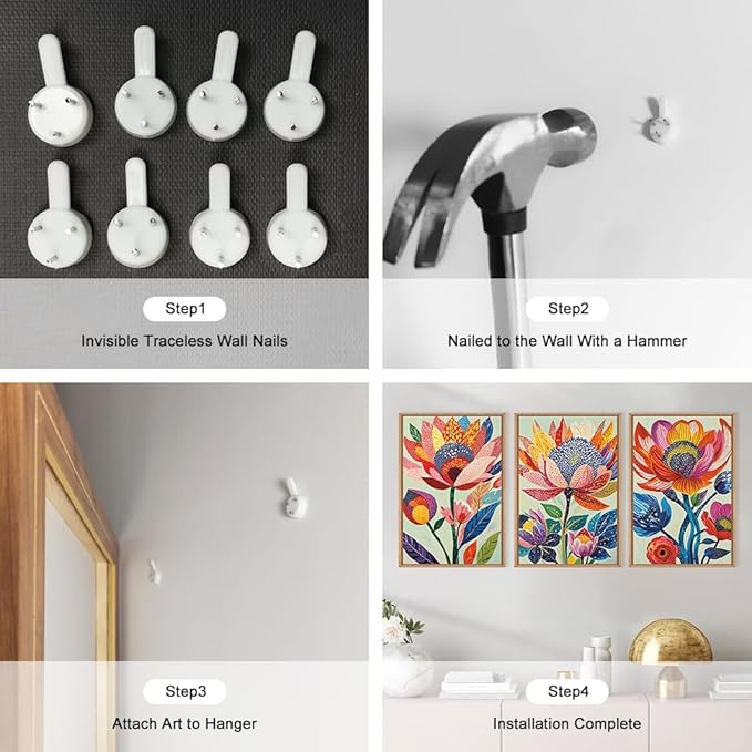 HPINUB Abstract Botanical Floral Framed Canvas Wall Art Set,Colorful Dot Art Modern Flower Wall Decor,Vibrant Blooming Flowers Artwork Eye-Catching Boho Art Print for Living Room,Bedroom-24 x36 x3