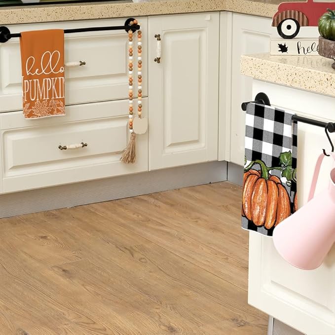 ARKENY Pumpkin Fall Kitchen Towels Set of 2,Maple Leaves Autumn Dish Towels 18x26 Inch,Farmhouse Home Indoor Thanksgiving Harvest Seasonal Vintage Decorations AD002