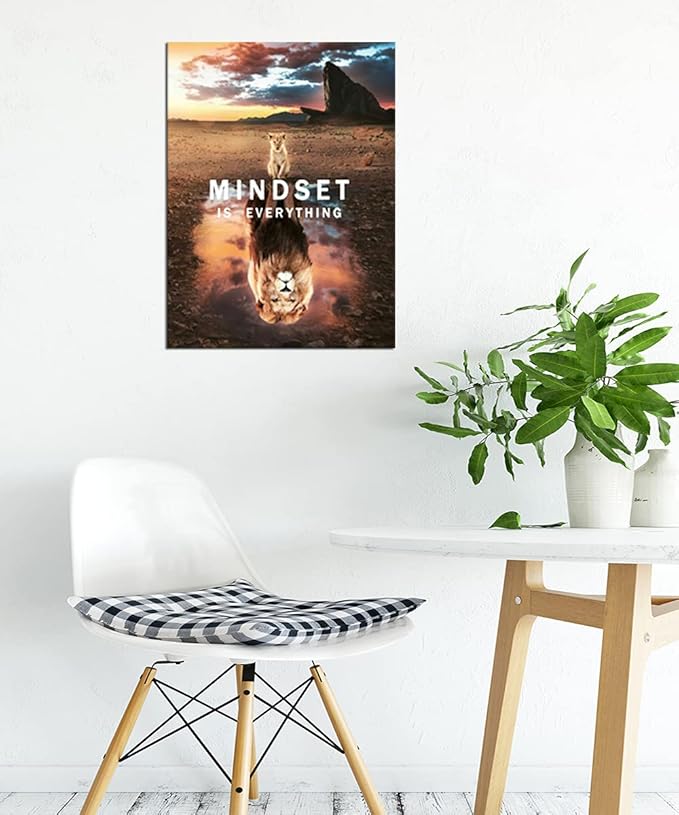 Inspirational Canvas Print Wall Art Mindset is Everything Lion King Motivational Entrepreneur Motivation Poster Print Artwork for Bedroom Office Home Decor Frame Ready to Hang[18" W x 24" H]