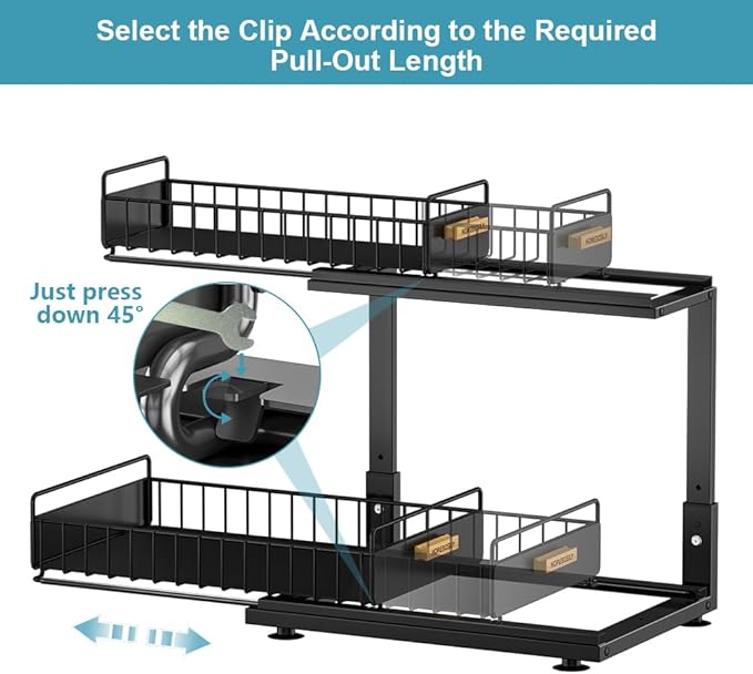 Under Sink Organizer Kitchen, 2 Tier Under Sink Organizers and Storage, Pull out Cabinet Organizer Shelf, Metal Drawer for Kitchen Bathroom Pantry Cabinet Closet Organization Rack, Black, 1 Pack