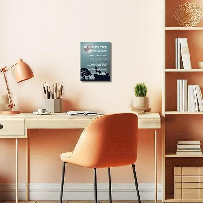 Wolf Wall Art: The Tale of Two Wolves - Native American Inspirational Quote Canvas Poster, Decor, Gifts 6x8 inch