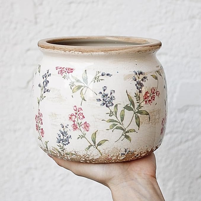 Flower Pots, Vintage Planters for Indoor Plants, 6.29'' Plant Pots with Drainage, Ceramic Pots for Plants, Vase & Planters, Indoor Planter for Home, Fall Decor, Purple Red