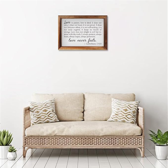 CHDITB Love Is Patient Framed Wood Sign Plaque(16×11), 1 Corinthians Wooden Wall Table Sign with Inspirational Quotes, Vintage Holy Bible Christianity Wall Art Sign for Living Room Farmhouse