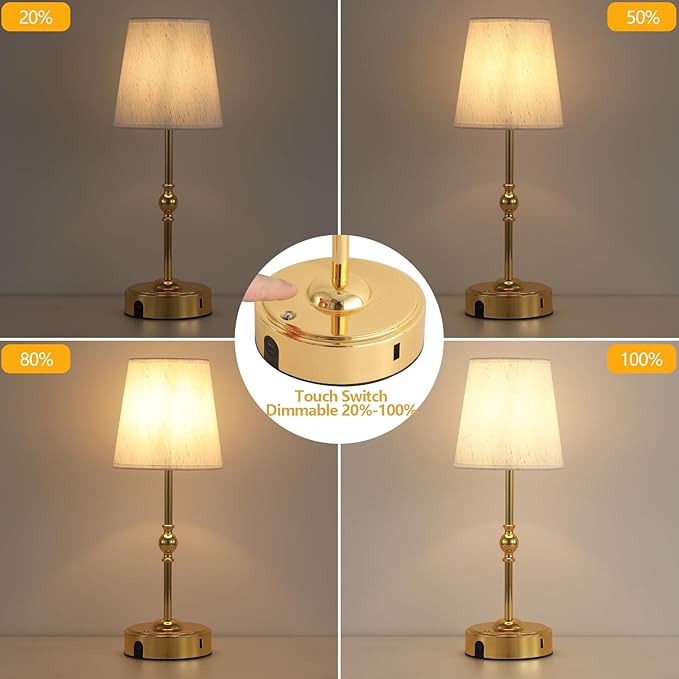 Portables Cordless LED Table Lamp with Dimmer,Outdoor Gold Desk Lamp10000mAh Wireless Rechargeable Battery Nightstand Lamp for Bedroom Bedside Home Camping Balcony Bar RV,Decor