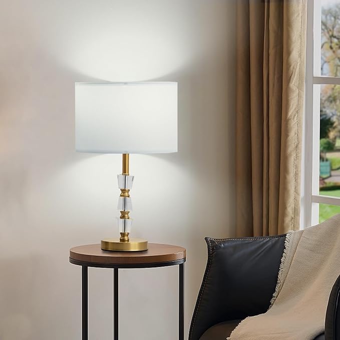 Crystal Table Lamps Set of 2, 3-Color Dimmable Gold Bedside Lamp for Living Room/Bedroom/Entryway and Other Rooms, Led Bulb Included