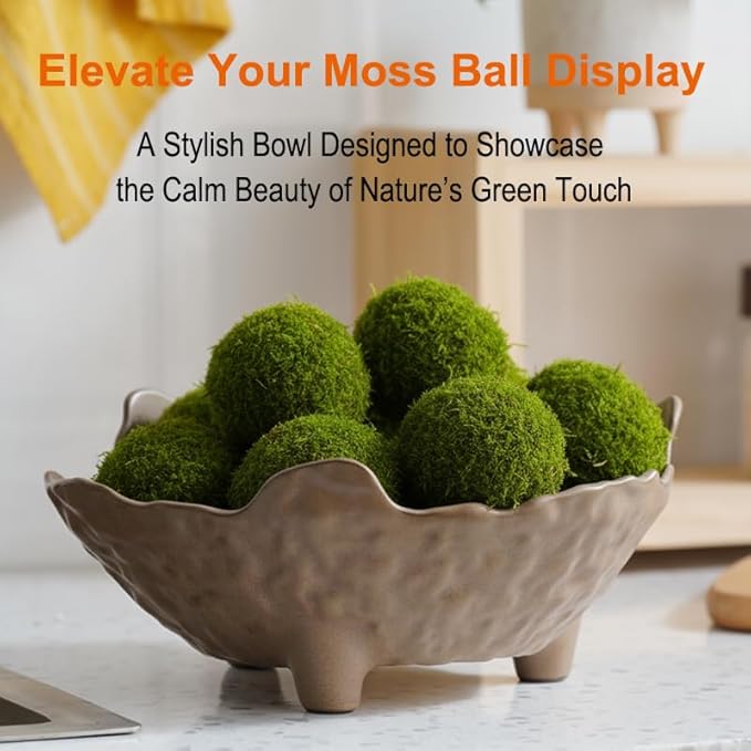 Fruit Bowl for Kitchen Counter, Porcelain Decorative Bowl for Home Décor Modern Pedestal Bowl with 3-Legs Large Centerpiece Bowl for Breads, Nuts, Brown