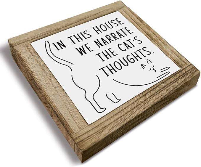 Funny Home Sign, In This House We Narrate The Cats Thoughts, Cat Sign, Cat Decor, Cats Lover, Country Farmhouse Style Wood Box Decor Signs, Funny Farmhouse Home Office Decoration