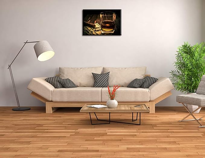 Cigar and Wine Wall Art for Bar, PIY Whiskey Picture Canvas Painting Prints Artwork (Waterproof Home Decor, 1" Thick, Bracket Mounted Ready to Hang, 20x30 Large)