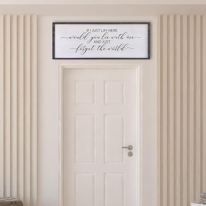 Surfapans If I Lay Here Would You Lie With Me Wall Decor Sign 40”X15” Master Room Bedroom Above Bed Large Farmhouse Inspirational Quotes Minimalist Wood Framed Over Bed Wall Art Decoration (Black)