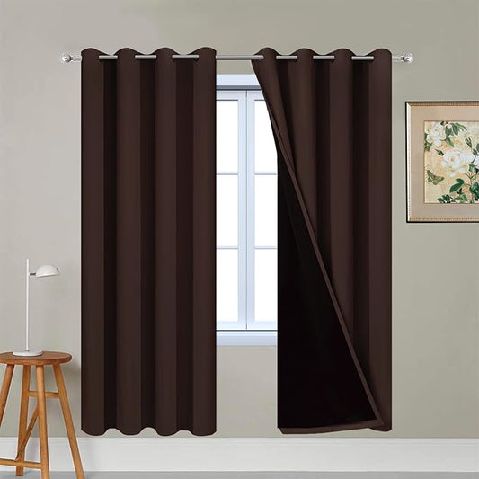 Yakamok Blackout Curtains 72 Inches Long,Blackout Curtain Panels for Bedroom, 2 Thick Layers Grommet Top Thermal Insulated Drapes with Black Liner for Living Room(52Wx72L, Chocolate Brown, 2 Panels)
