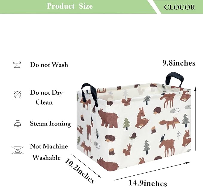 CLOCOR Rectangular Storage Basket,Collapsible Fabric Storage Container,Waterproof Toy Bin with Handles,Gift Basket(Brown Animals)