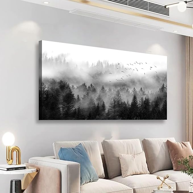 Canvas Wall Art for Living Room Black Bedroom Office Large Landscape Cloud Fog Forest Wall Art Kitchen Nature Pictures Modern Wall Decor Mural Paintings Artwork 20 * 40inch