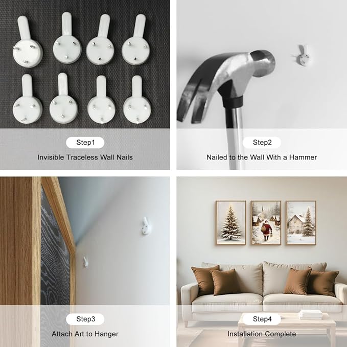 KAIRNE 3 Piece Christmas Wall Art Set, Vintage Rustic Canvas Prints with Santa Claus, Snowy Christmas Tree & Village Scenes, Xmas Eve Decor for Living Room Bedroom Winter Home Decoration 24×36 inch