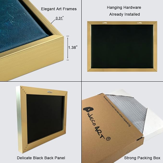 Wieco Art Framed Art Canvas Prints of Cafe Terrace at Night Canvas Prints Wall Art by Van Gogh Paintings Reproduction Abstract Artwork for Wall Decor Golden Frame VAN-0060_5060-GF