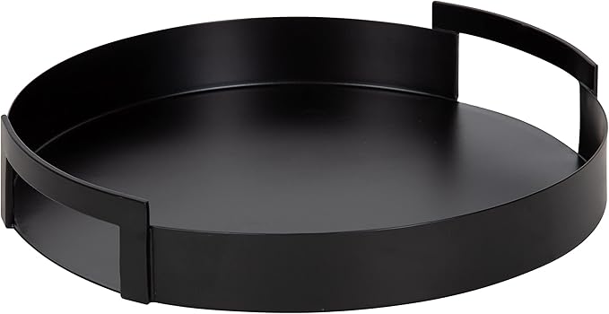 Kate and Laurel Myo Modern Round Metal Tray, 15 x 15, Black, Decorative Circular Tray for Storage and Display