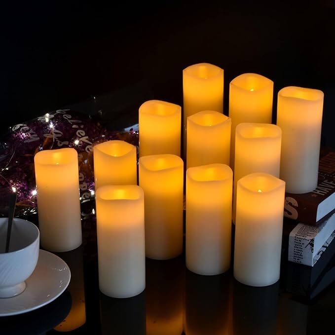 Flameless Candles Battery Operated Real Wax LED Candles Set of 12 Battery Operated Candle with Remote Control for Party Wedding Holiday Decoration (D 2.2" X H 5")