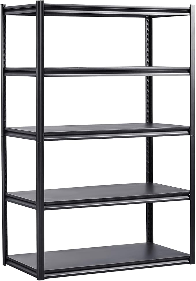 VEVOR Storage Shelves, 3000 lbs, 5 Tier Garage Storage Shelving, 24" D x 48" W x 72" H Adjustable Metal Shelves for Garage Shelves Utility Rack Shelf, Ideal for Kitchen, Warehouse, Basement, Black