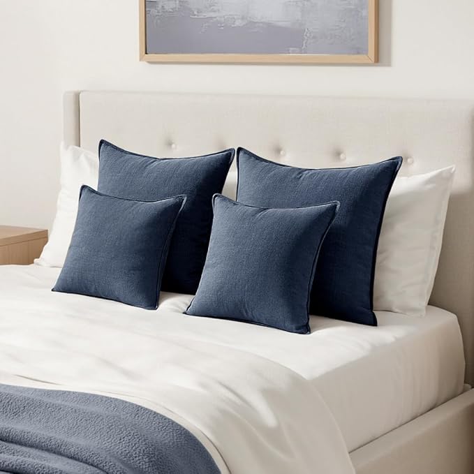 MIULEE Decorative Linen Euro Sham Pillow Covers 24x24 Indigo Blue Boho Farmhouse Neutral Couch Throw Pillows for Bed Pack of 2 Accent Coastal Modern Pillowcase Summer Sofa Livingroom Home Decor