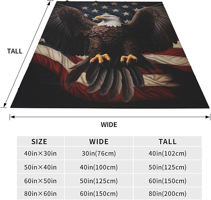 American Eagle Flag Blanket Gfits for Women Men Kids Bald Eagle Flannel Throw Blankets Soft Fuzzy Lightweight for Home Decor Couch Bed Sofa 60x50 Inches