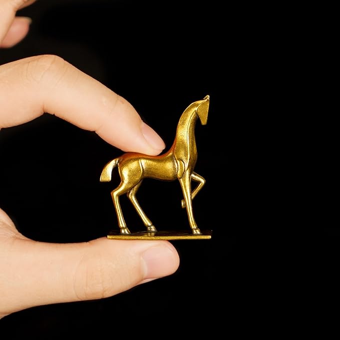 Retro Handcrafted Elegant Abstract Horse Statue 100% Solid Brass with Smooth Curves Raised Leg, Ideal Home Decor Item Collectible Desk Accessory Office Scene Ornament Artistic - Artistic Enhancement