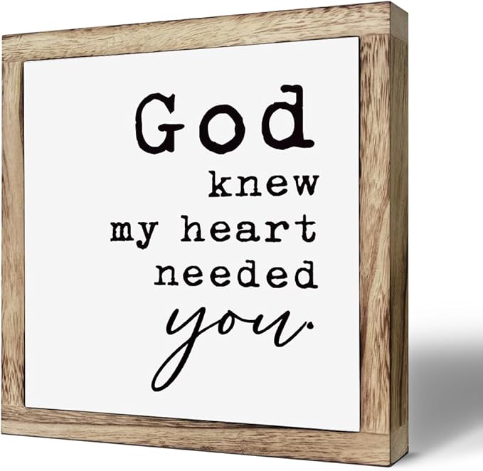 SUSZDOU Christian Wood Decor, Rustic Wooden Plaque Sign, God Knew My Heart Needed You, Multicolor, 9.8x9.8 Inch, Tabletop Mount, Home, Office, Bedroom, Gift