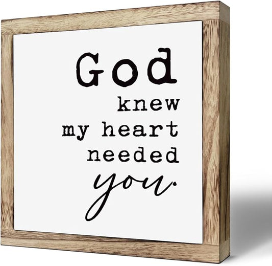 SUSZDOU Christian Wood Decor, Rustic Wooden Plaque Sign, God Knew My Heart Needed You, Multicolor, 9.8x9.8 Inch, Tabletop Mount, Home, Office, Bedroom, Gift
