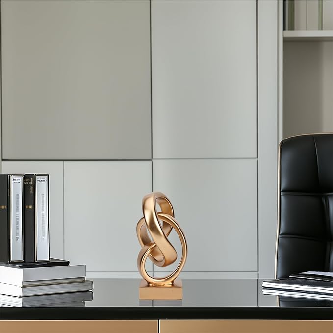 DOVDOV Abstract Gold Knot Statue, Geometric Knot Decor, Gold Decor on Shelf Bookshelf countertop for Living Room Coffee Table Office Coffee Table entryway entryway Desktop Decorative Ornament.