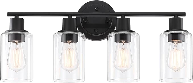 4-Light Bathroom Light Fixture Over Mirror Black 4-Light Vanity Light Fixture for Bathroom Vanity Black Wall Sconce Over Sink
