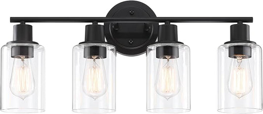 4-Light Bathroom Light Fixture Over Mirror Black 4-Light Vanity Light Fixture for Bathroom Vanity Black Wall Sconce Over Sink